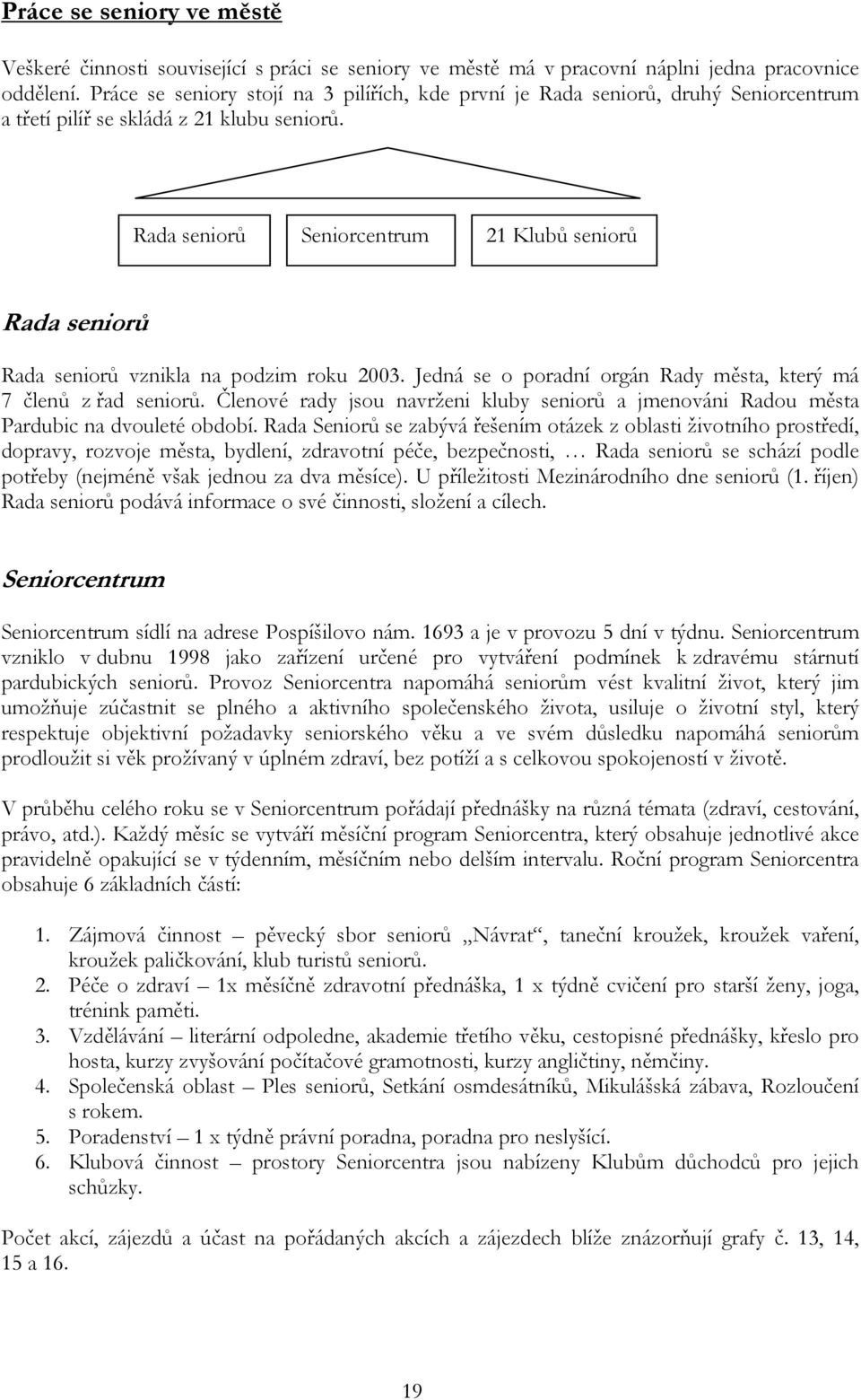 Rada seniorů Seniorcentrum 21 Klubů seniorů Rada seniorů Rada seniorů vznikla na podzim roku 2003. Jedná se o poradní orgán Rady města, který má 7 členů z řad seniorů.