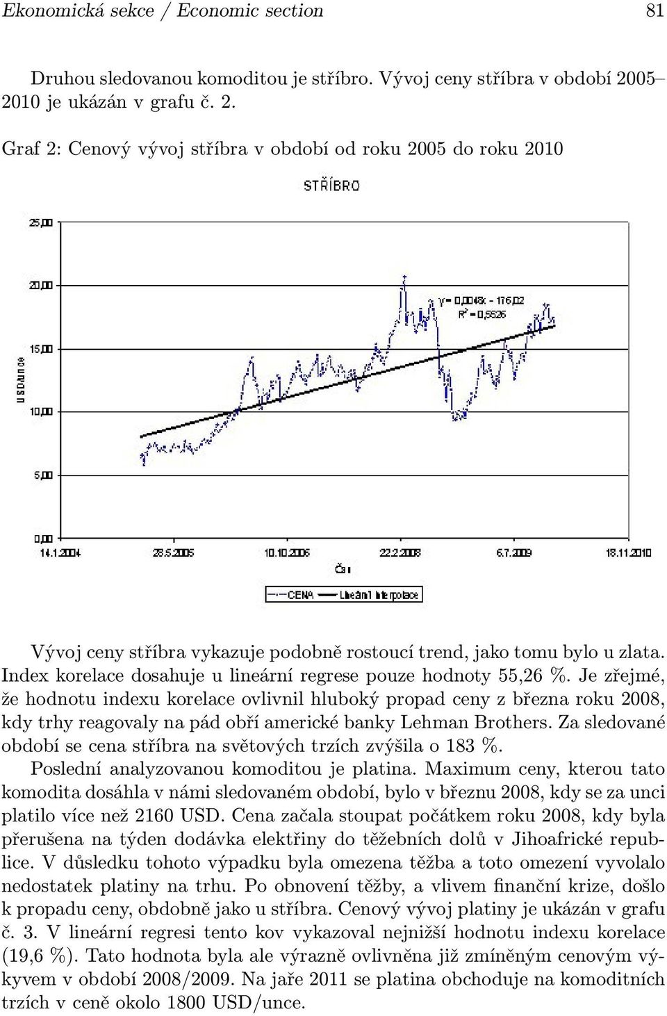 Index korelace dosahuje u lineární regrese pouze hodnoty 55,26 %.