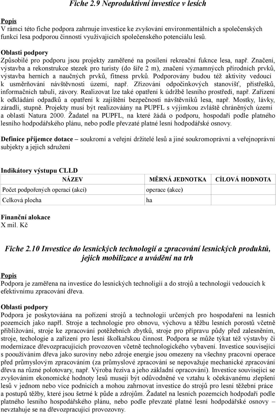 lesů. Oblasti podpory Způsobilé pro podporu jsou projekty zaměřené na posílení rekreační fuknce lesa, např.