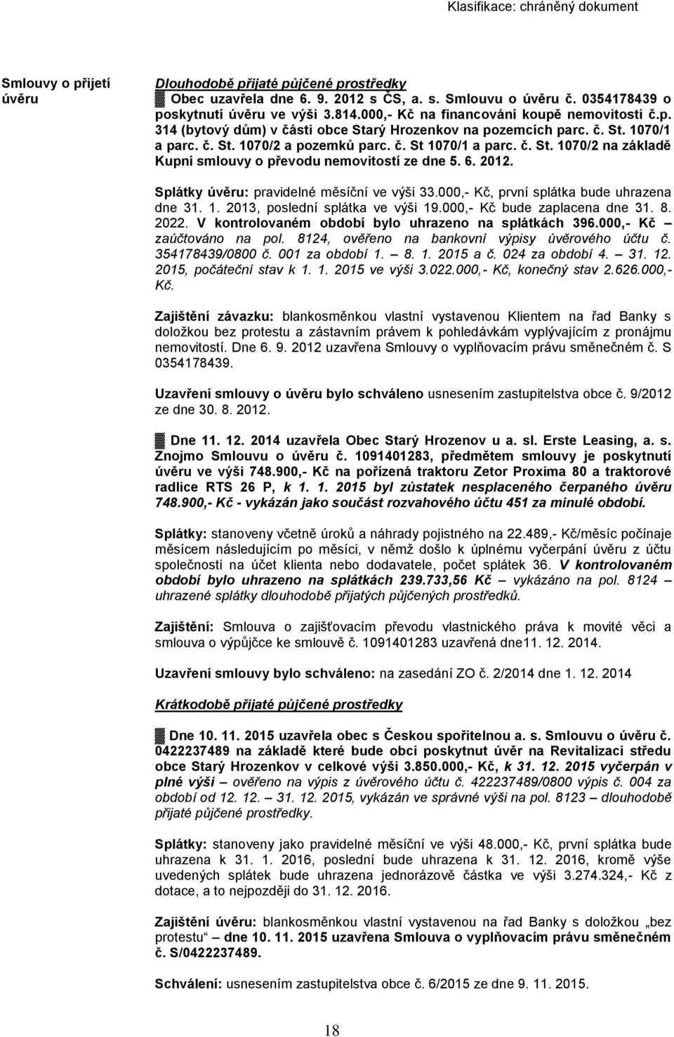 6. 2012. Splátky úvěru: pravidelné měsíční ve výši 33.000,- Kč, první splátka bude uhrazena dne 31. 1. 2013, poslední splátka ve výši 19.000,- Kč bude zaplacena dne 31. 8. 2022.