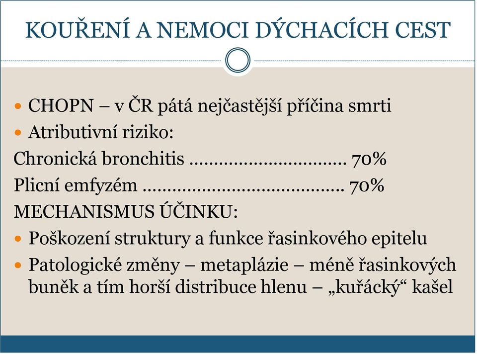 . 70% MECHANISMUS ÚČINKU: Poškození struktury a funkce řasinkového epitelu