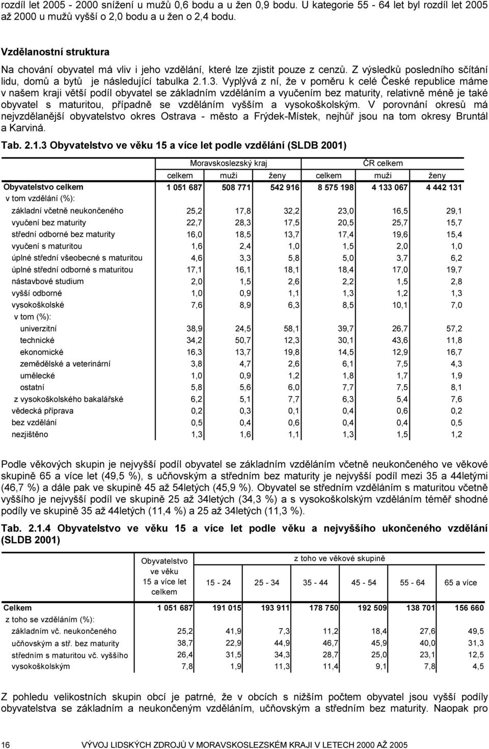 Vyplývá z ní, že v poměru k celé České republice máme v našem kraji větší podíl obyvatel se základním vzděláním a vyučením bez maturity, relativně méně je také obyvatel s maturitou, případně se