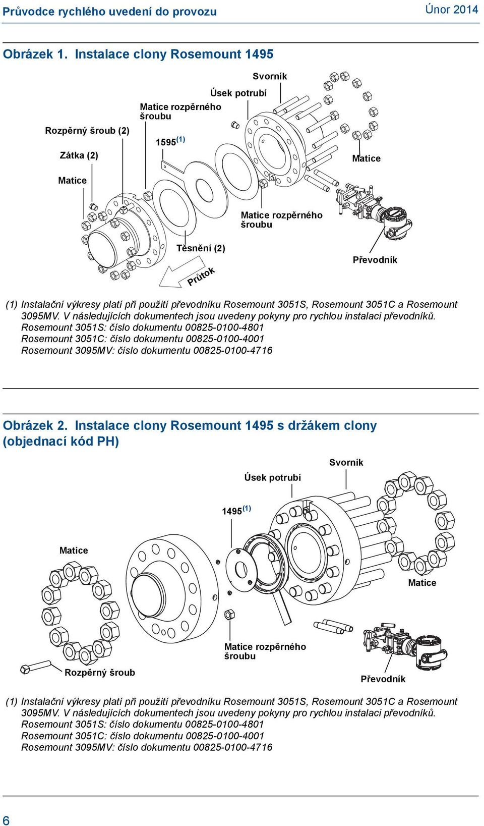 platí při použití převodníku Rosemount 3051S, Rosemount 3051C a Rosemount 3095MV. V následujících dokumentech jsou uvedeny pokyny pro rychlou instalaci převodníků.