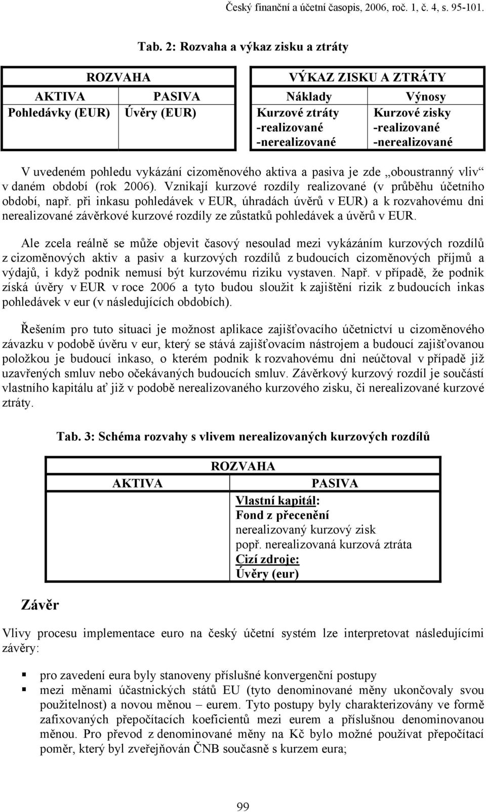 uvedeném pohledu vykázání cizoměnového aktiva a pasiva je zde oboustranný vliv v daném období (rok 2006). Vznikají kurzové rozdíly realizované (v průběhu účetního období, např.