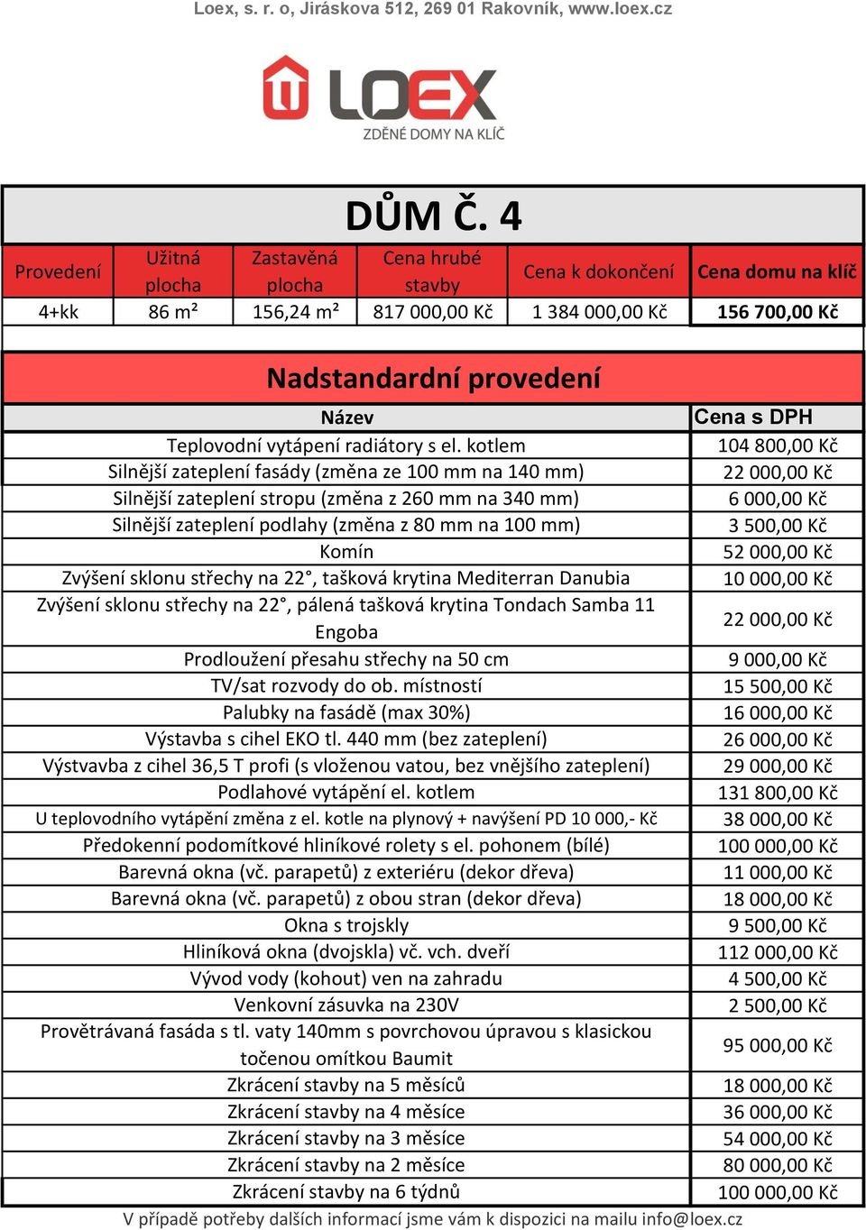 Zkrácení stavby na 6 týdnů 104 800,00 Kč 22 000,00 Kč 6 000,00 Kč 3