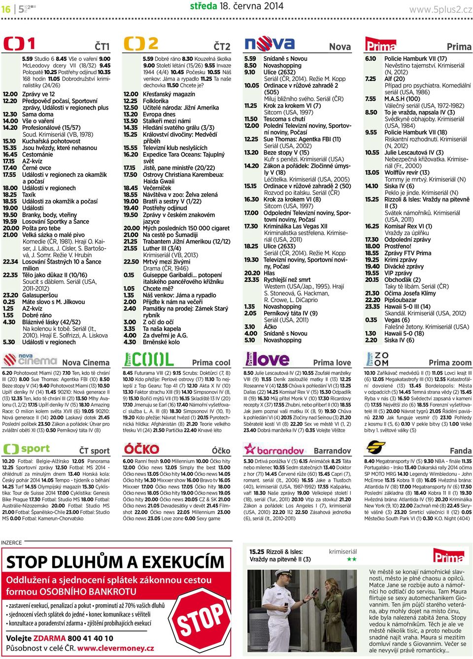 Krimiseriál (VB, 1978) 15.10 Kuchařskápohotovost 15.35 Jsou hvězdy, kterénehasnou 16.45 Cestománie 17.15 AZ-kvíz 17.40 Černé ovce 17.55 Události vregionech za okamžik apočasí 18.