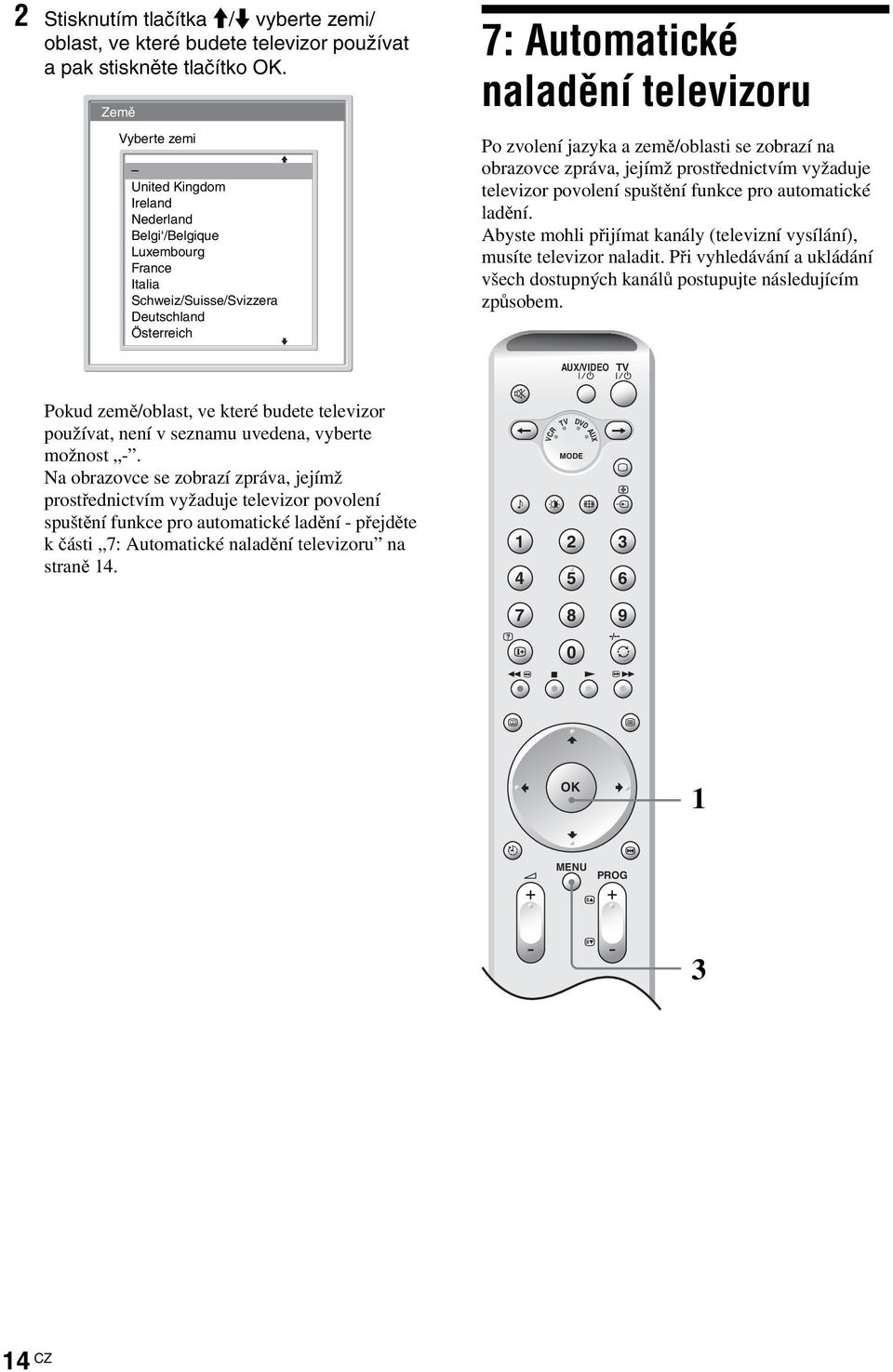 spuštění funkce pro automatické ladění. Abyste mohli přijímat kanály (televizní vysílání), musíte televizor naladit.