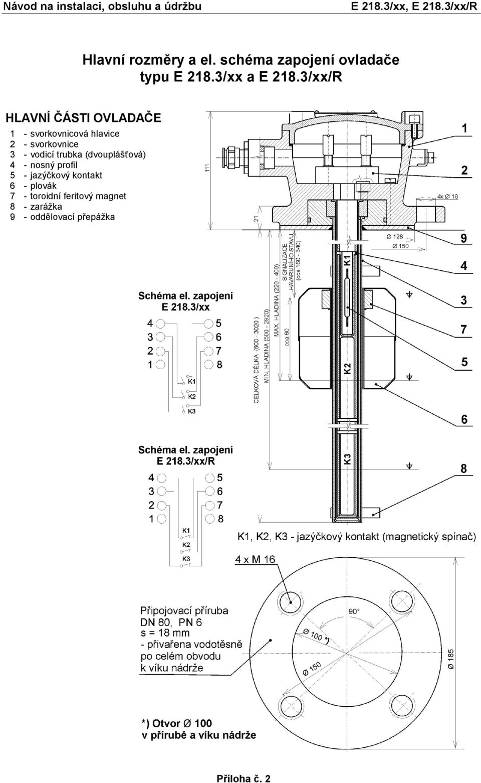 vodicí trubka (dvouplášťová) 4 - nosný profil 5 - jazýčkový kontakt 6 -
