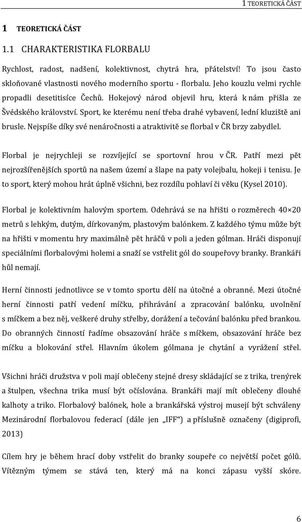 Sport, ke kterému není třeba drahé vybavení, lední kluziště ani brusle. Nejspíše díky své nenáročnosti a atraktivitě se florbal v ČR brzy zabydlel.