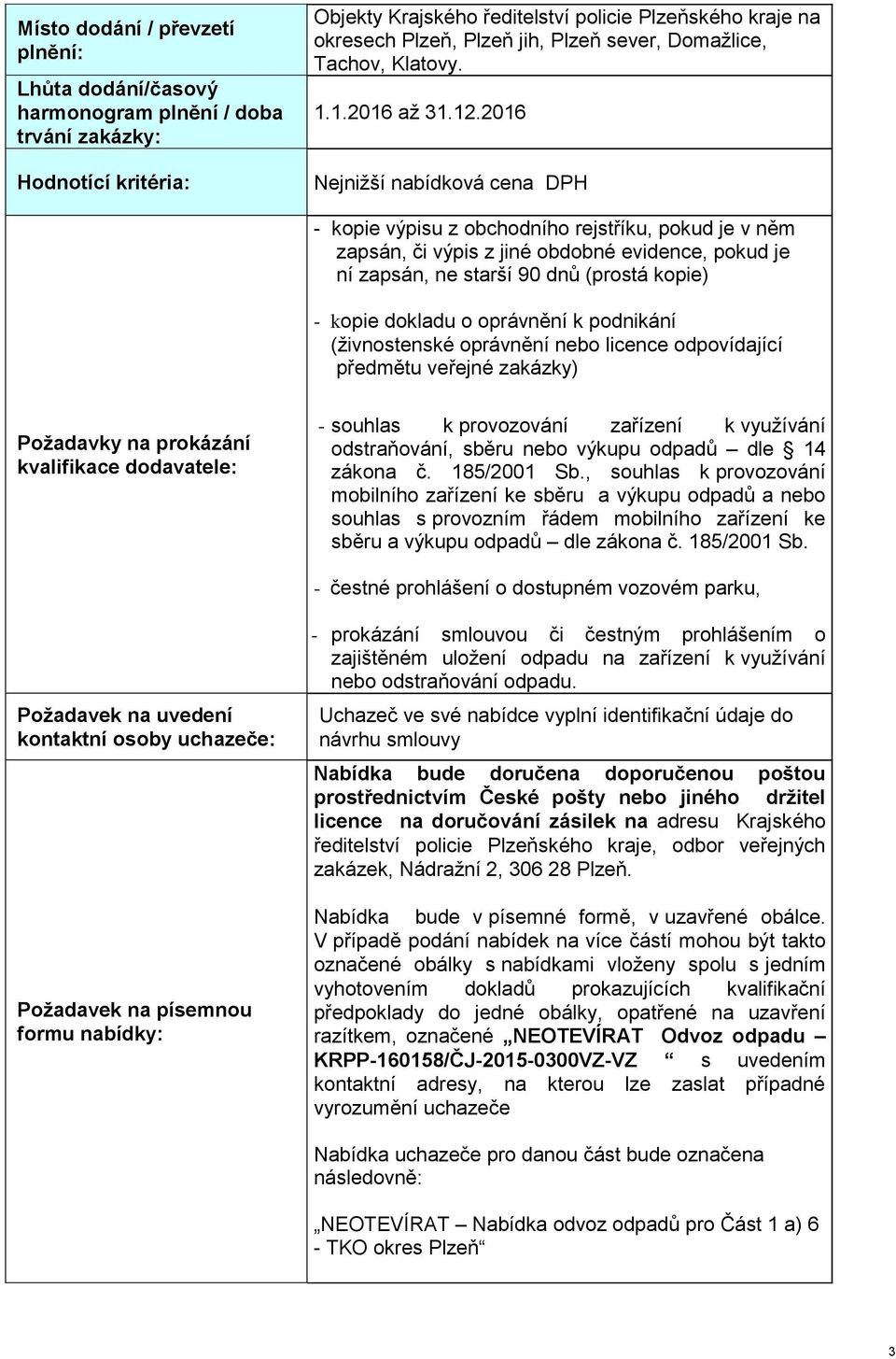 2016 Nejnižší nabídková cena DPH - kopie výpisu z obchodního rejstříku, pokud je v něm zapsán, či výpis z jiné obdobné evidence, pokud je ní zapsán, ne starší 90 dnů (prostá kopie) - kopie dokladu o