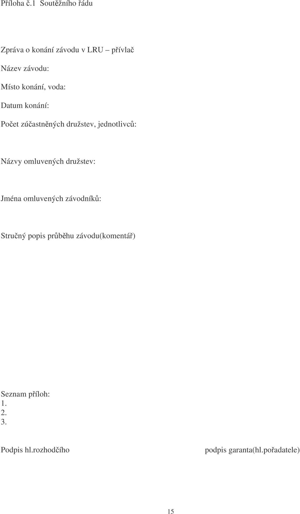 konání, voda: Datum konání: Poet zúastnných družstev, jednotlivc: Názvy