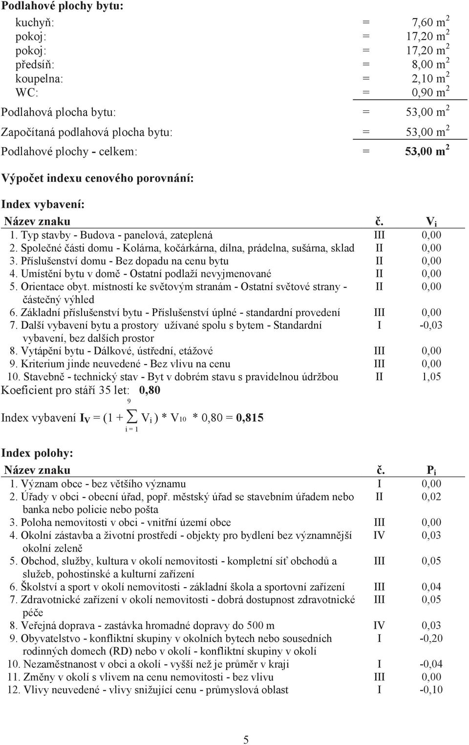 Spolené ásti domu - Kolárna, koárkárna, dílna, prádelna, sušárna, sklad II 0,00 3. Píslušenství domu - Bez dopadu na cenu bytu II 0,00 4. Umístní bytu v dom - Ostatní podlaží nevyjmenované II 0,00 5.