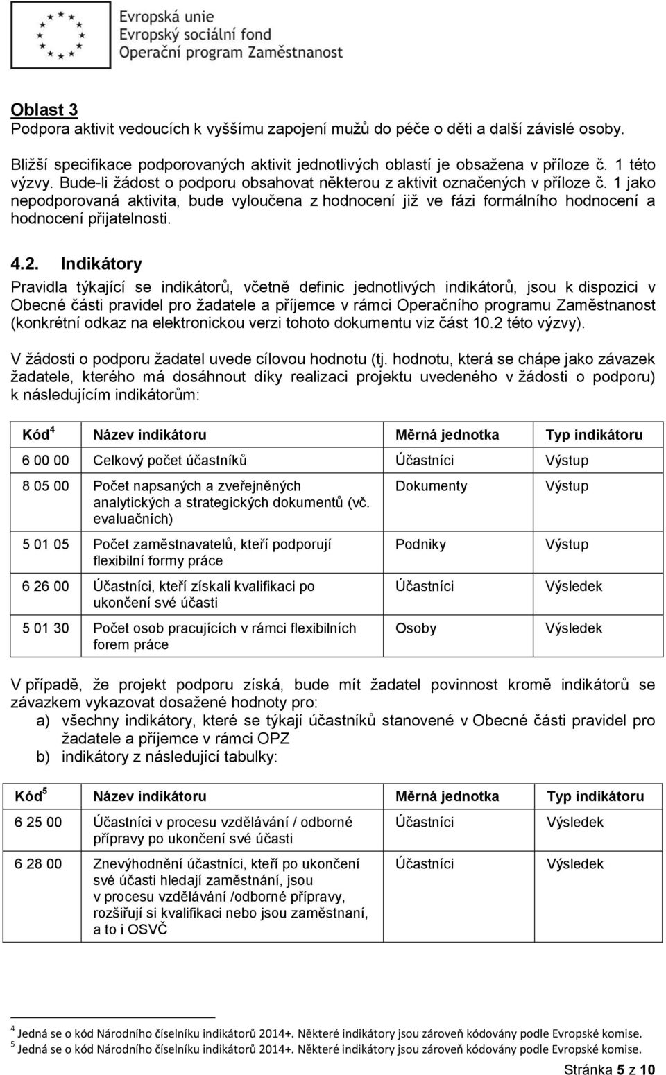 Indikátory Pravidla týkající se indikátorů, včetně definic jednotlivých indikátorů, jsou k dispozici v Obecné části pravidel pro žadatele a příjemce v rámci Operačního programu Zaměstnanost