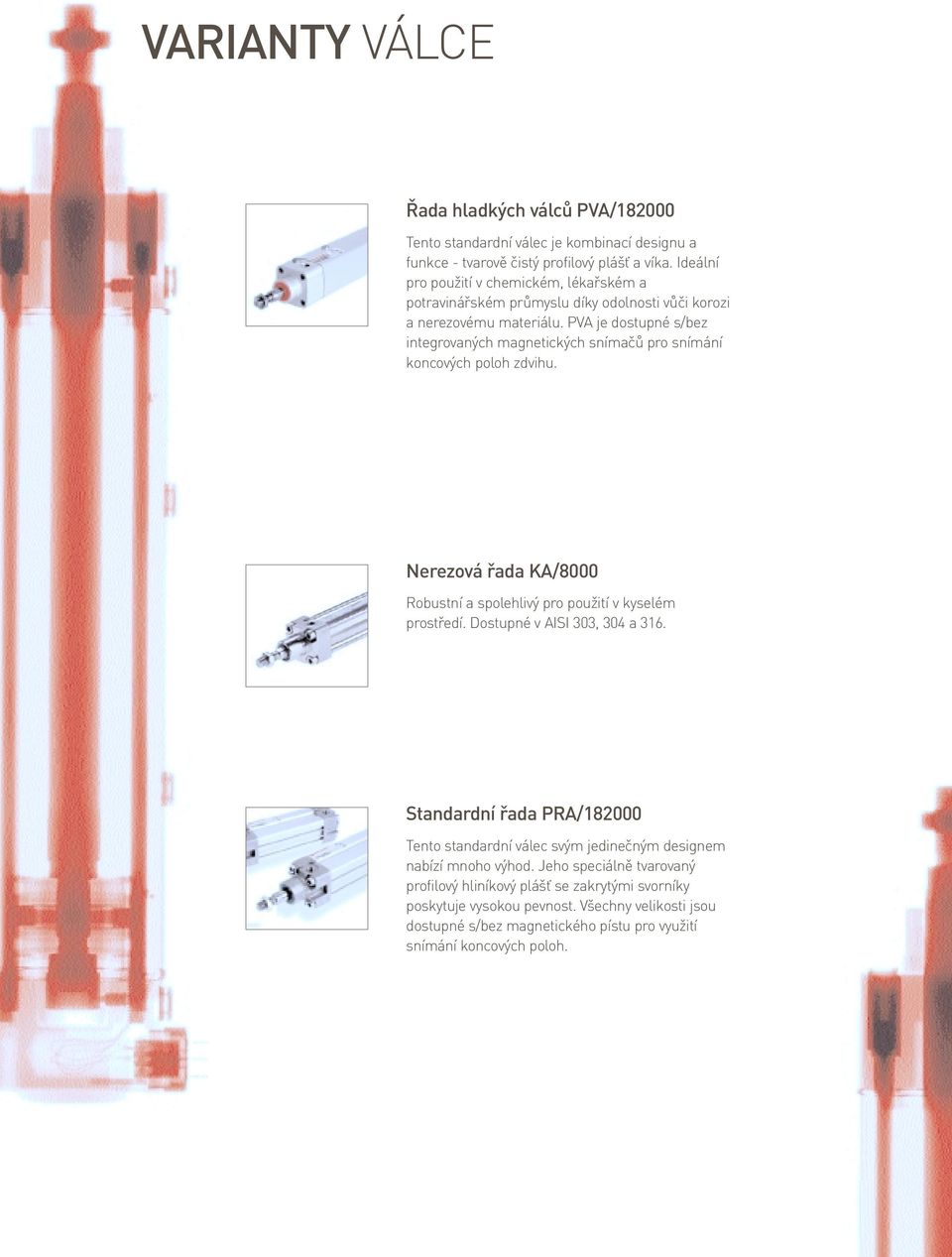 PVA je dostupné s/bez integrovaných magnetických snímačů pro snímání koncových poloh zdvihu. Nerezová řada KA/8000 Robustní a spolehlivý pro použití v kyselém prostředí.