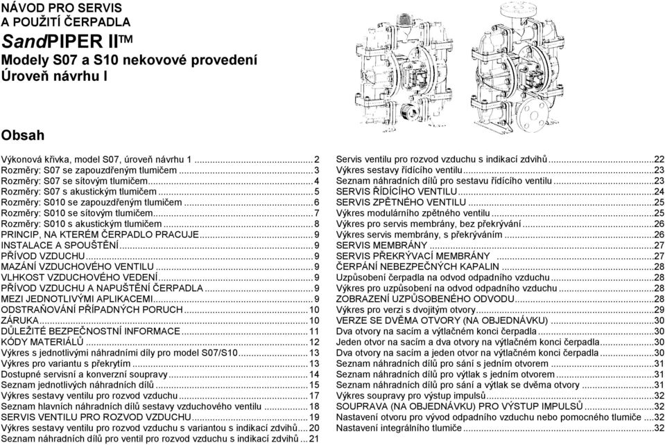 ..8 PRINCIP, NA KTERÉM ČERPADLO PRACUJE...9 INSTALACE A SPOUŠTĚNÍ...9 PŘÍVOD VZDUCHU...9 MAZÁNÍ VZDUCHOVÉHO VENTILU...9 VLHKOST VZDUCHOVÉHO VEDENÍ...9 PŘÍVOD VZDUCHU A NAPUŠTĚNÍ ČERPADLA.