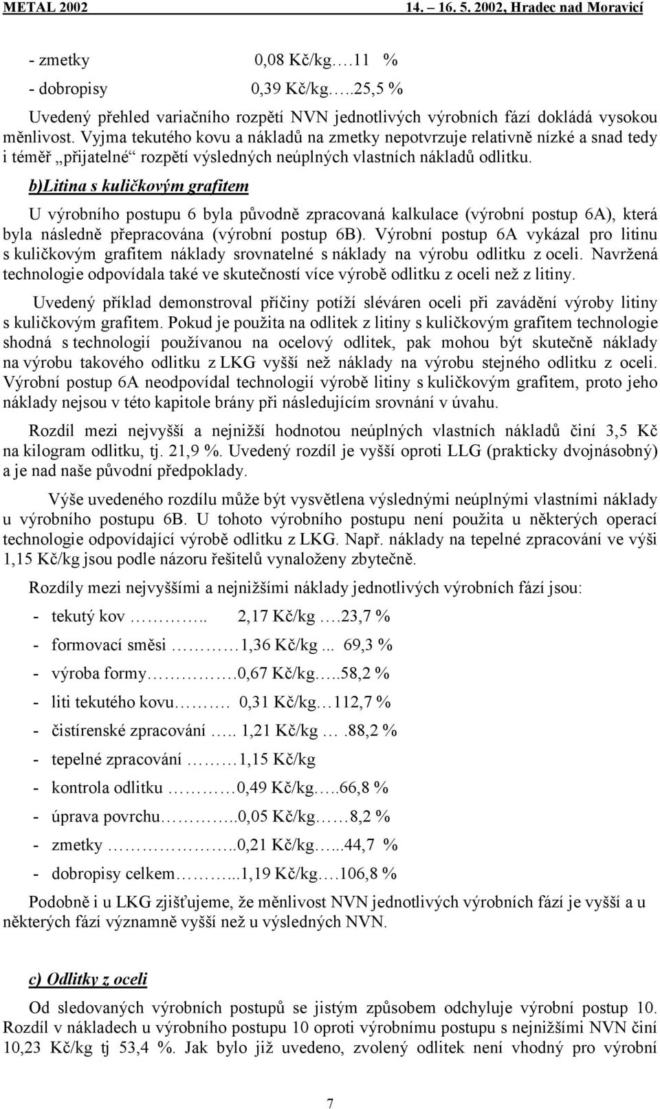 b)litina s kuličkovým grafitem U výrobního postupu 6 byla původně zpracovaná kalkulace (výrobní postup 6A), která byla následně přepracována (výrobní postup 6B).