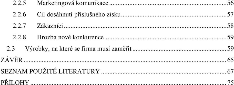 .. 59 2.3 Výrobky, na které se firma musí zaměřit... 59 ZÁVĚR.