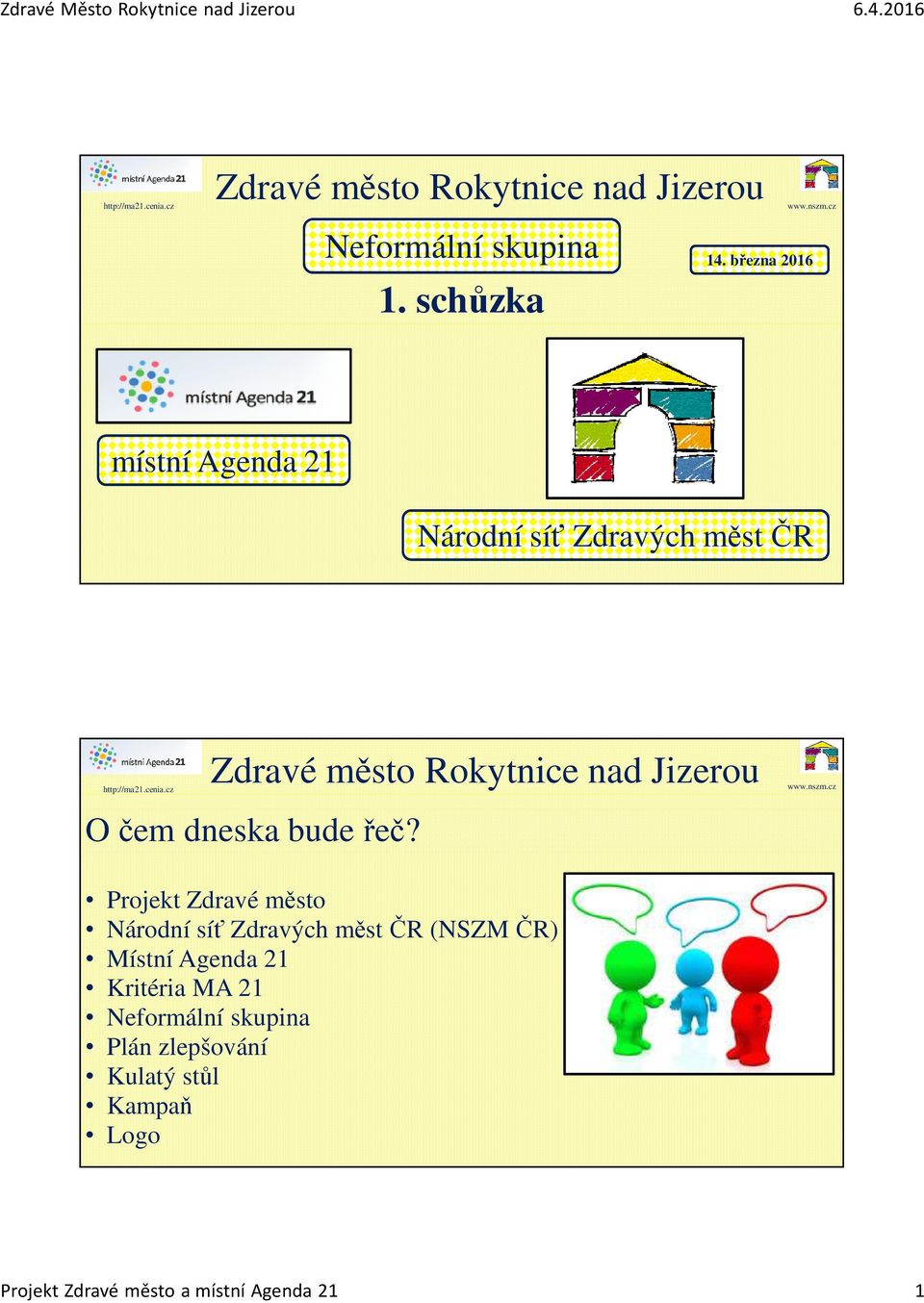 řeč? Projekt Zdravé město Národní síť Zdravých měst ČR (NSZM ČR) Místní