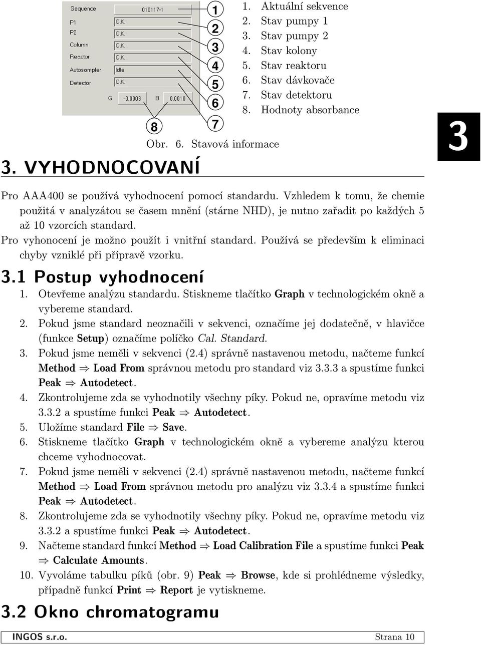 Vzhledem k tomu, že chemie použitá v analyzátou se časem mnění (stárne NHD), je nutno zařadit po každých 5 až 10 vzorcích standard. Pro vyhonocení je možno použít i vnitřní standard.