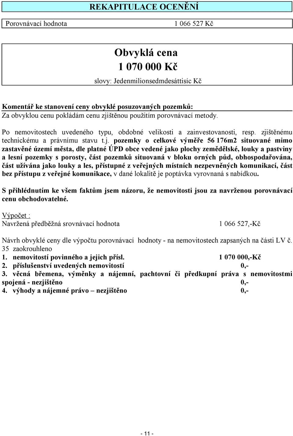 štěnou použitím porovnávací metody. Po nemovitostech uvedeného typu, obdobné velikosti a zainvestovanosti, resp. zji