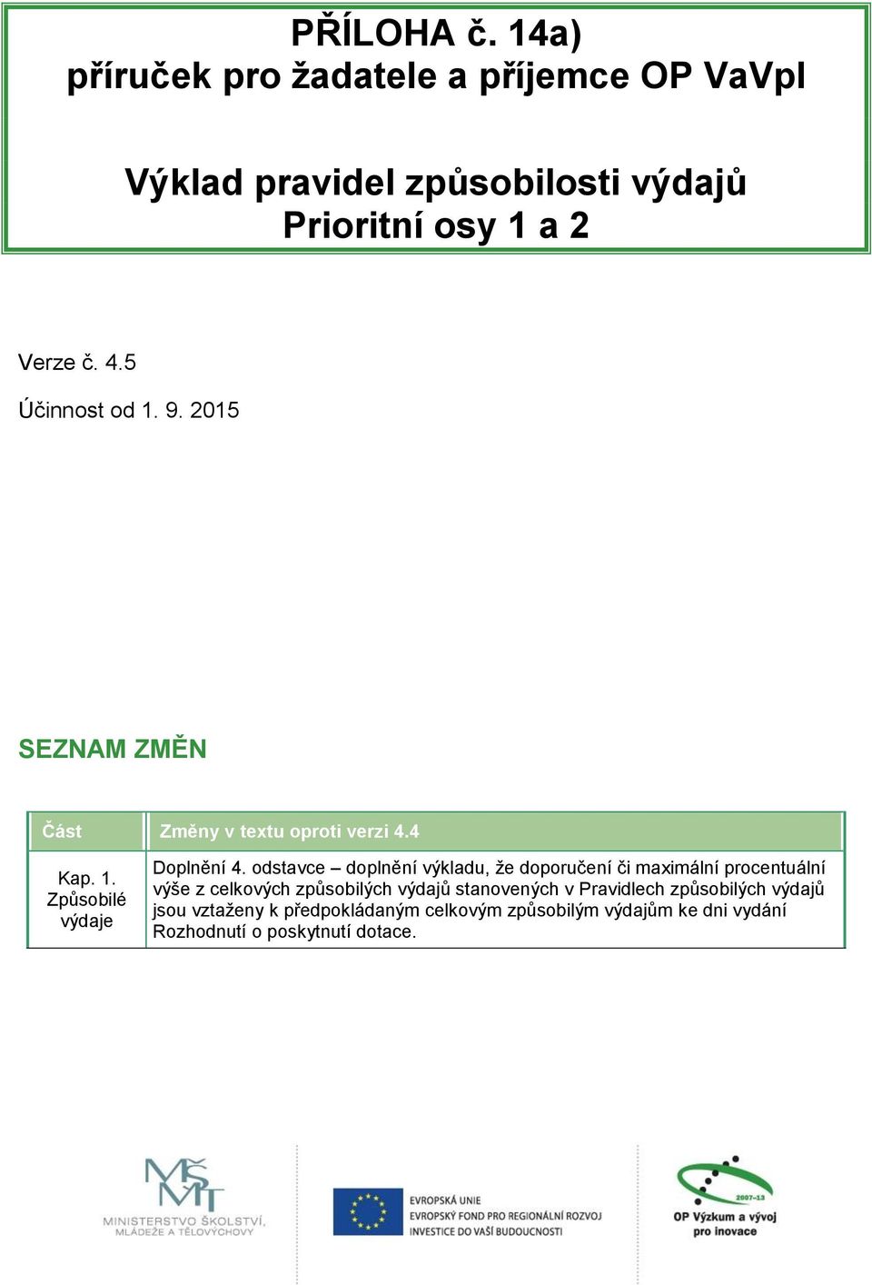 odstavce doplnění výkladu, že doporučení či maximální procentuální výše z celkových způsobilých výdajů stanovených v