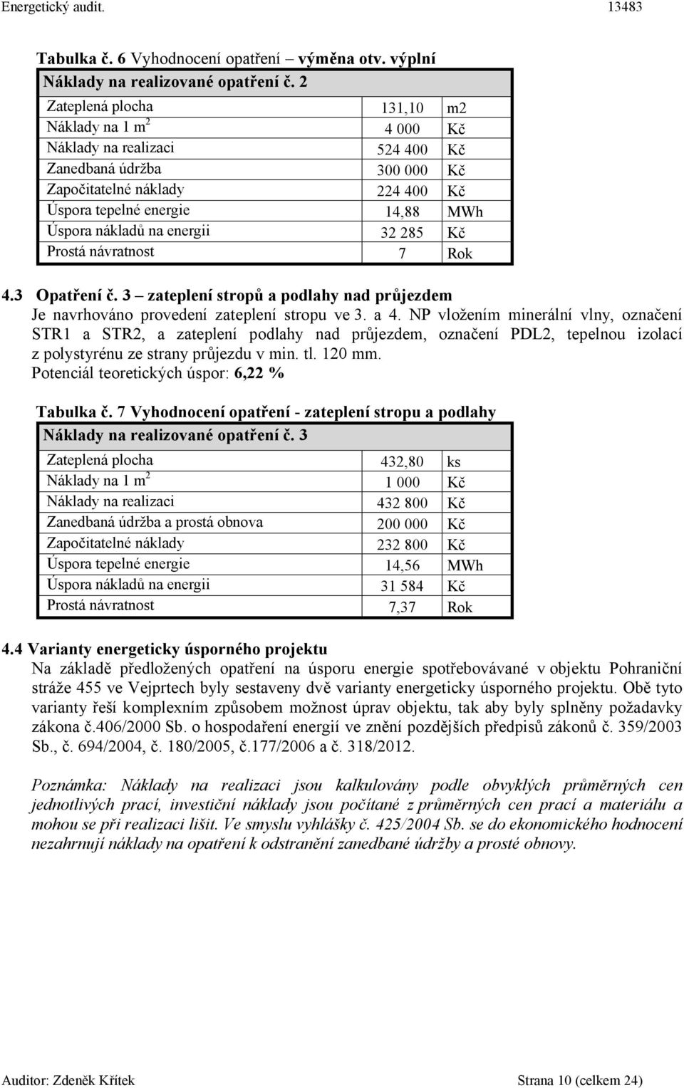 m2 MWh Rok 4.3 Opatření č. 3 zateplení stropů a podlahy nad průjezdem Je navrhováno provedení zateplení stropu ve 3. a 4.