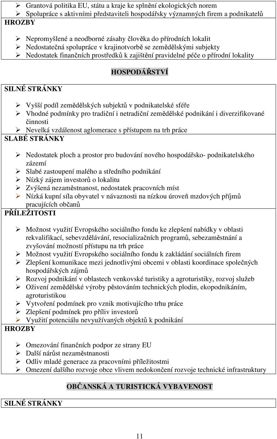 podíl zemědělských subjektů v podnikatelské sféře Vhodné podmínky pro tradiční i netradiční zemědělské podnikání i diverzifikované činnosti Nevelká vzdálenost aglomerace s přístupem na trh práce