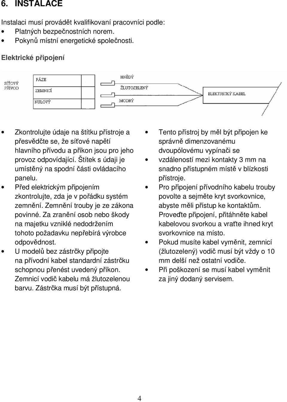 Štítek s údaji je umístěný na spodní části ovládacího panelu. Před elektrickým připojením zkontrolujte, zda je v pořádku systém zemnění. Zemnění trouby je ze zákona povinné.