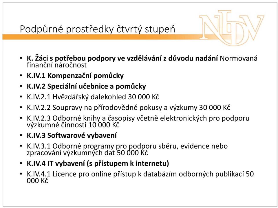 IV.2.3 Odborné knihy a časopisy včetně elektronických pro podporu výzkumné činnosti 10 000 Kč K.IV.3 Softwarové vybavení K.IV.3.1 Odborné programy pro podporu sběru, evidence nebo zpracování výzkumných dat 50 000 Kč K.