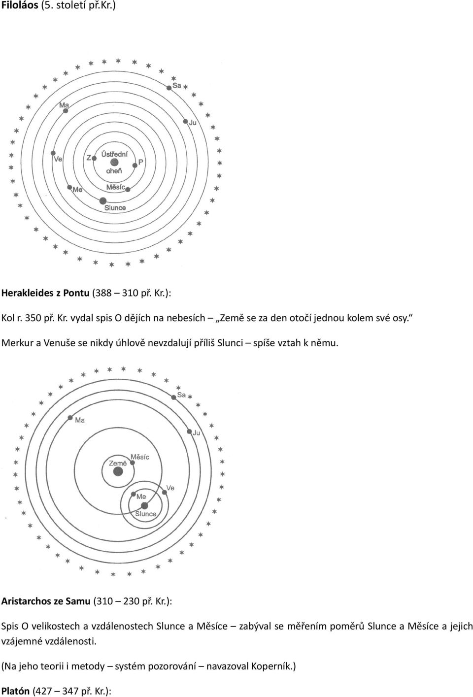 Merkur a Venuše se nikdy úhlově nevzdalují příliš Slunci spíše vztah k němu. Aristarchos ze Samu (310 230 př. Kr.