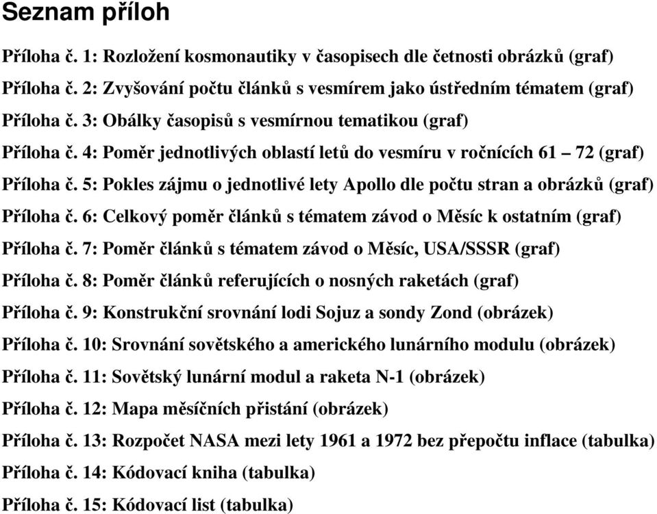 5: Pokles zájmu o jednotlivé lety Apollo dle počtu stran a obrázků (graf) Příloha č. 6: Celkový poměr článků s tématem závod o Měsíc k ostatním (graf) Příloha č.