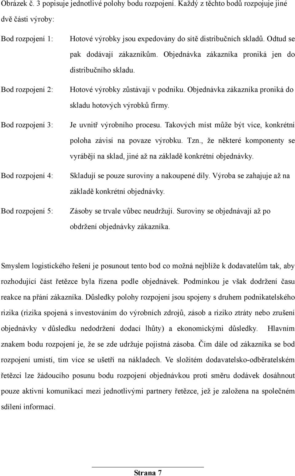Objednávka zákazníka proniká do skladu hotových výrobků firmy. Bod rozpojení 3: Je uvnitř výrobního procesu. Takových míst může být více, konkrétní poloha závisí na povaze výrobku. Tzn.