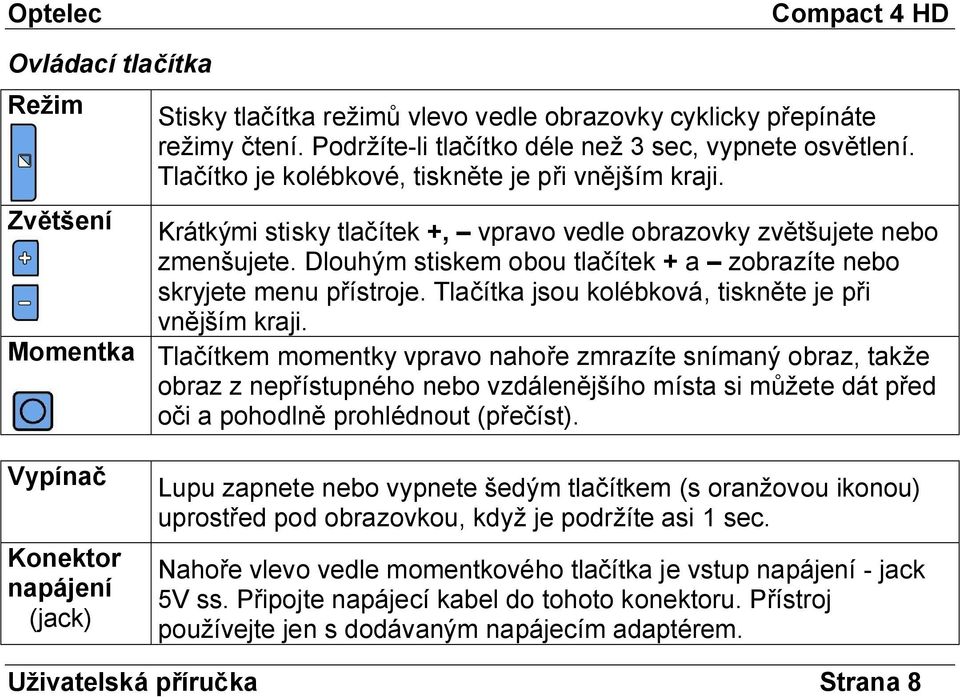 Dlouhým stiskem obou tlačítek + a zobrazíte nebo skryjete menu přístroje. Tlačítka jsou kolébková, tiskněte je při vnějším kraji.