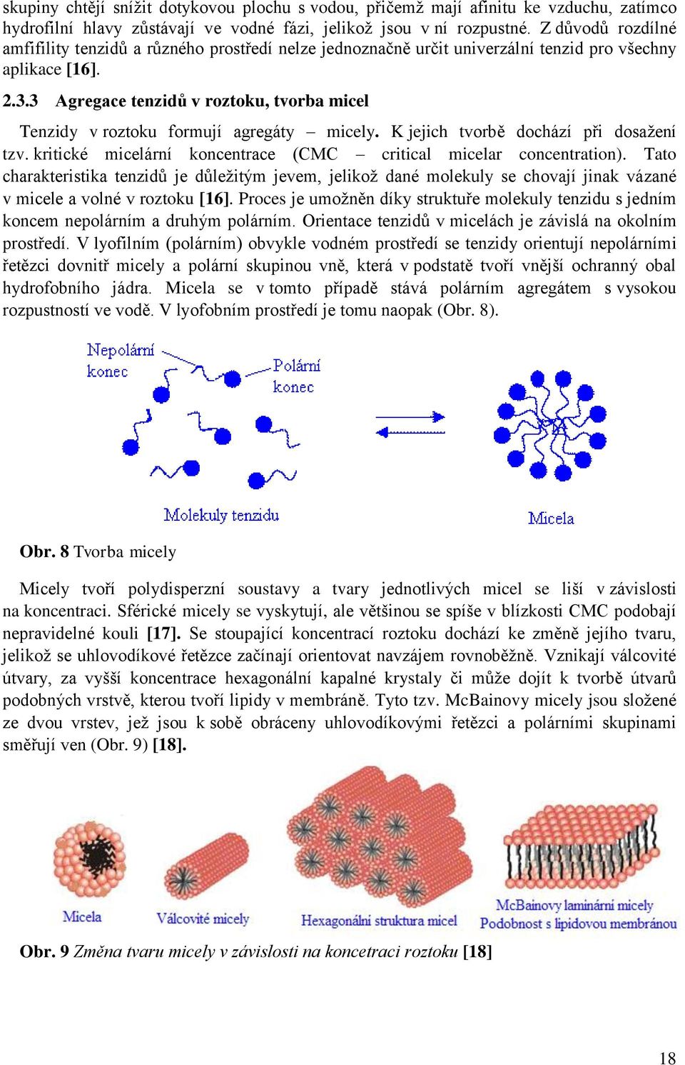 3 Agregace tenzidů v roztoku, tvorba micel Tenzidy v roztoku formují agregáty micely. K jejich tvorbě dochází při dosažení tzv. kritické micelární koncentrace (CMC critical micelar concentration).