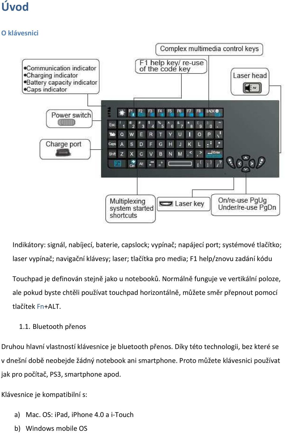 Bezdrátová Bluetooth mini klávesnice s touch padem K808B Manuál - PDF Free  Download