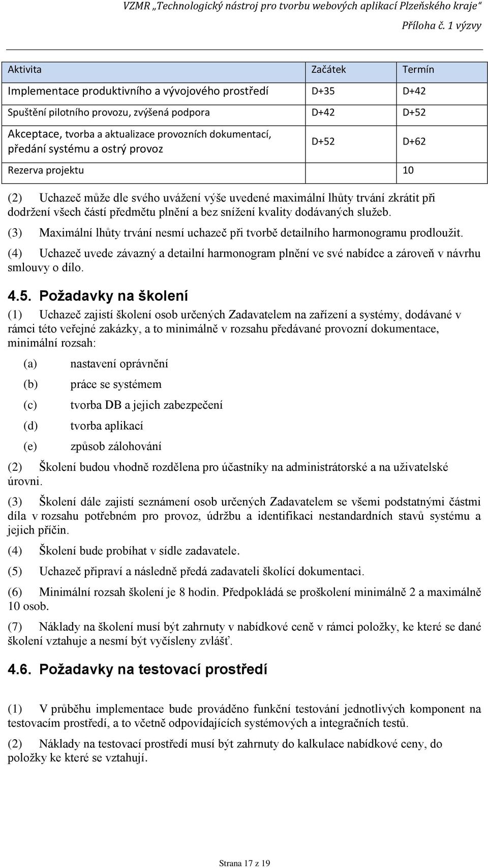 kvality dodávaných služeb. (3) Maximální lhůty trvání nesmí uchazeč při tvorbě detailního harmonogramu prodloužit.