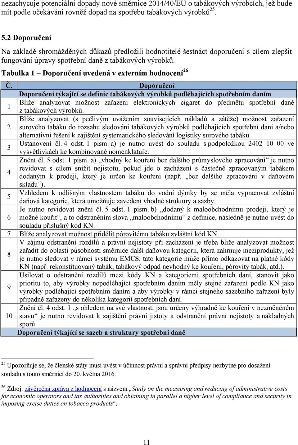 Tabulka 1 Doporučení uvedená v externím hodnocení 26 Č.