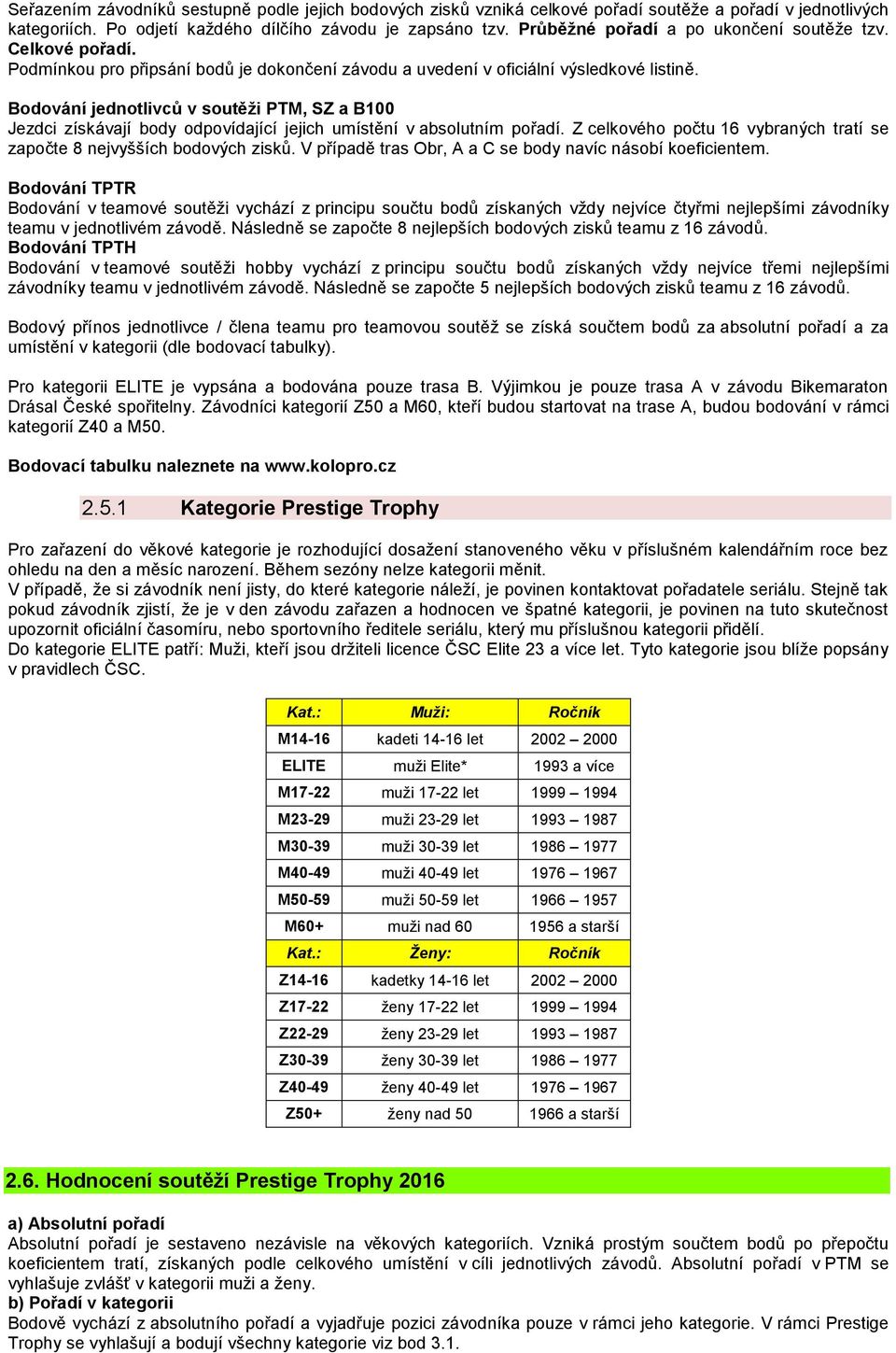 Bodování jednotlivců v soutěži PTM, SZ a B100 Jezdci získávají body odpovídající jejich umístění v absolutním pořadí. Z celkového počtu 16 vybraných tratí se započte 8 nejvyšších bodových zisků.