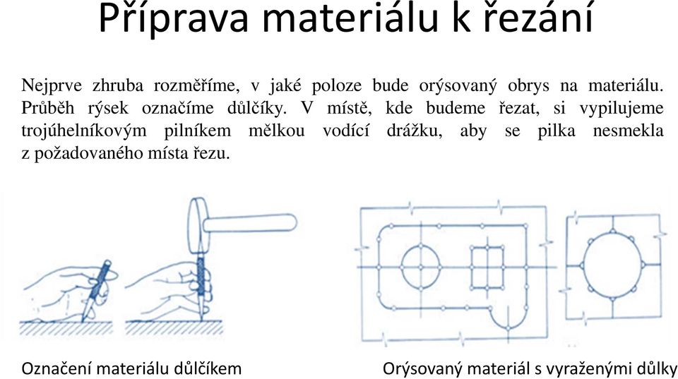 V místě, kde budeme řezat, si vypilujeme trojúhelníkovým pilníkem mělkou vodící