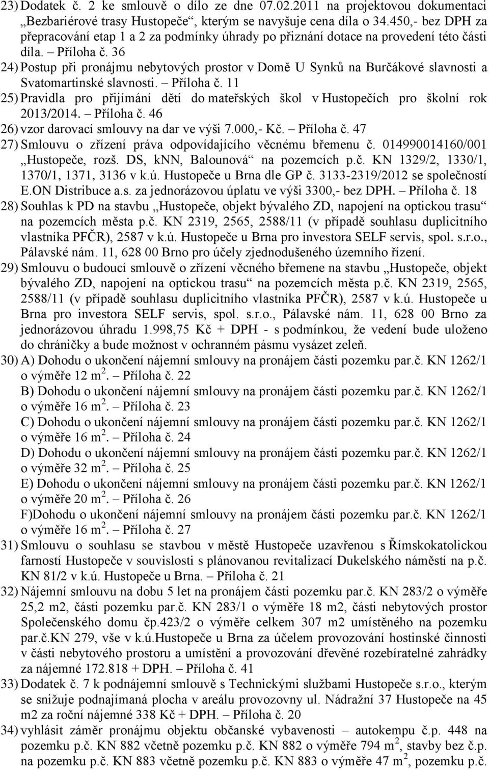 36 24) Postup při pronájmu nebytových prostor v Domě U Synků na Burčákové slavnosti a Svatomartinské slavnosti. Příloha č.