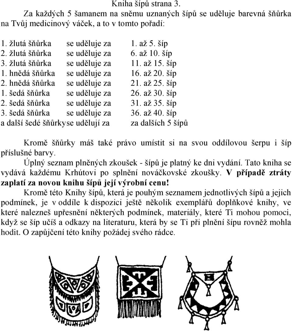 až 30. šíp 2. šedá šňůrka se uděluje za 31. až 35. šíp 3. šedá šňůrka se uděluje za 36. až 40.