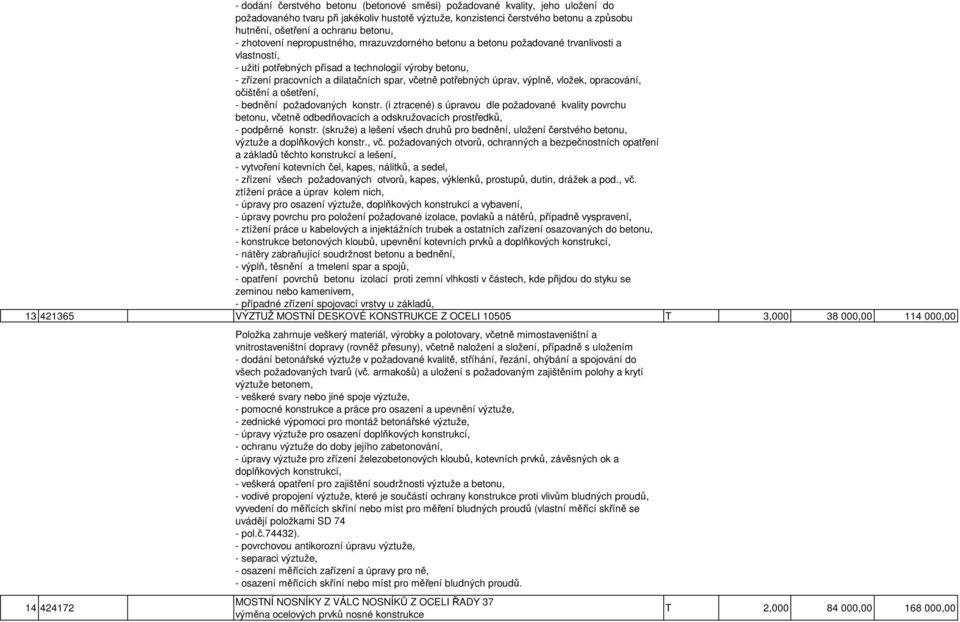 včetně potřebných úprav, výplně, vložek, opracování, očištění a ošetření, - bednění požadovaných konstr.