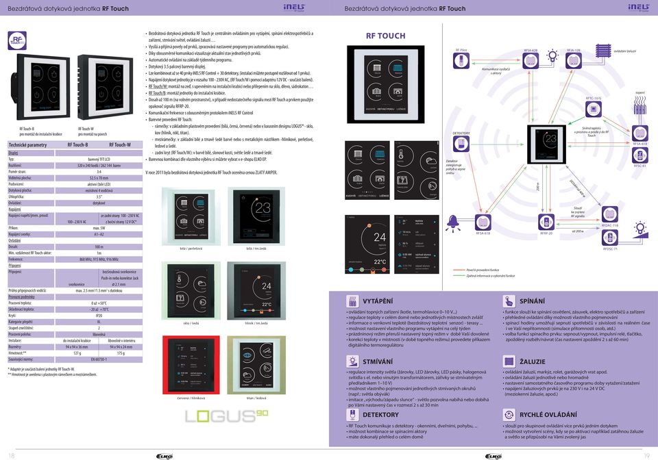 vzdálenost Touch-aktor: Frekvence: Připojení Připojení: Průřez připojovacích vodičů: Provozní podmínky Skladovací teplota: Instalace: Rozměry: ** Touch-W pro montáž na povrch Touch-B * Adaptér je