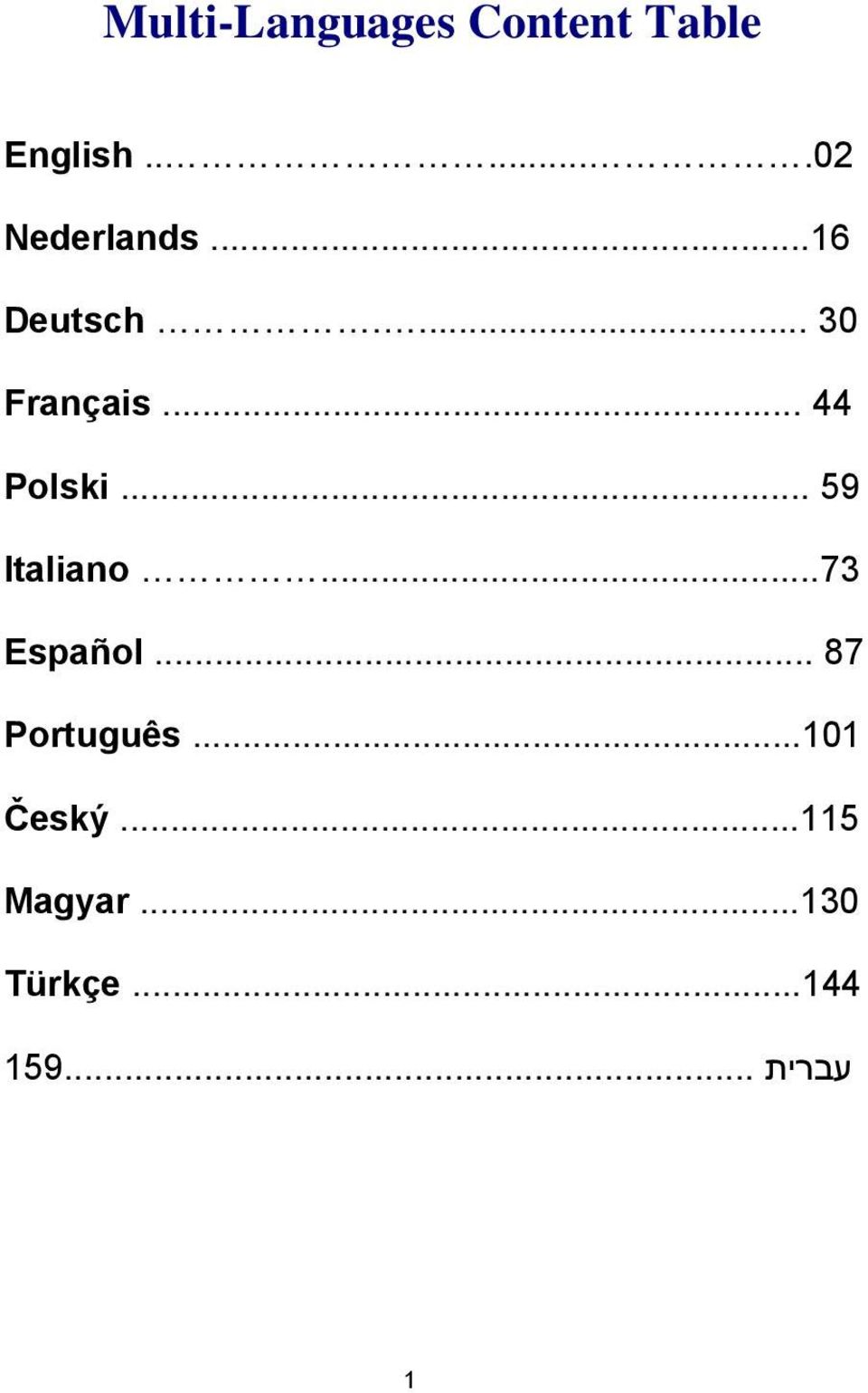 .. 44 Polski... 59 Italiano...73 Español.