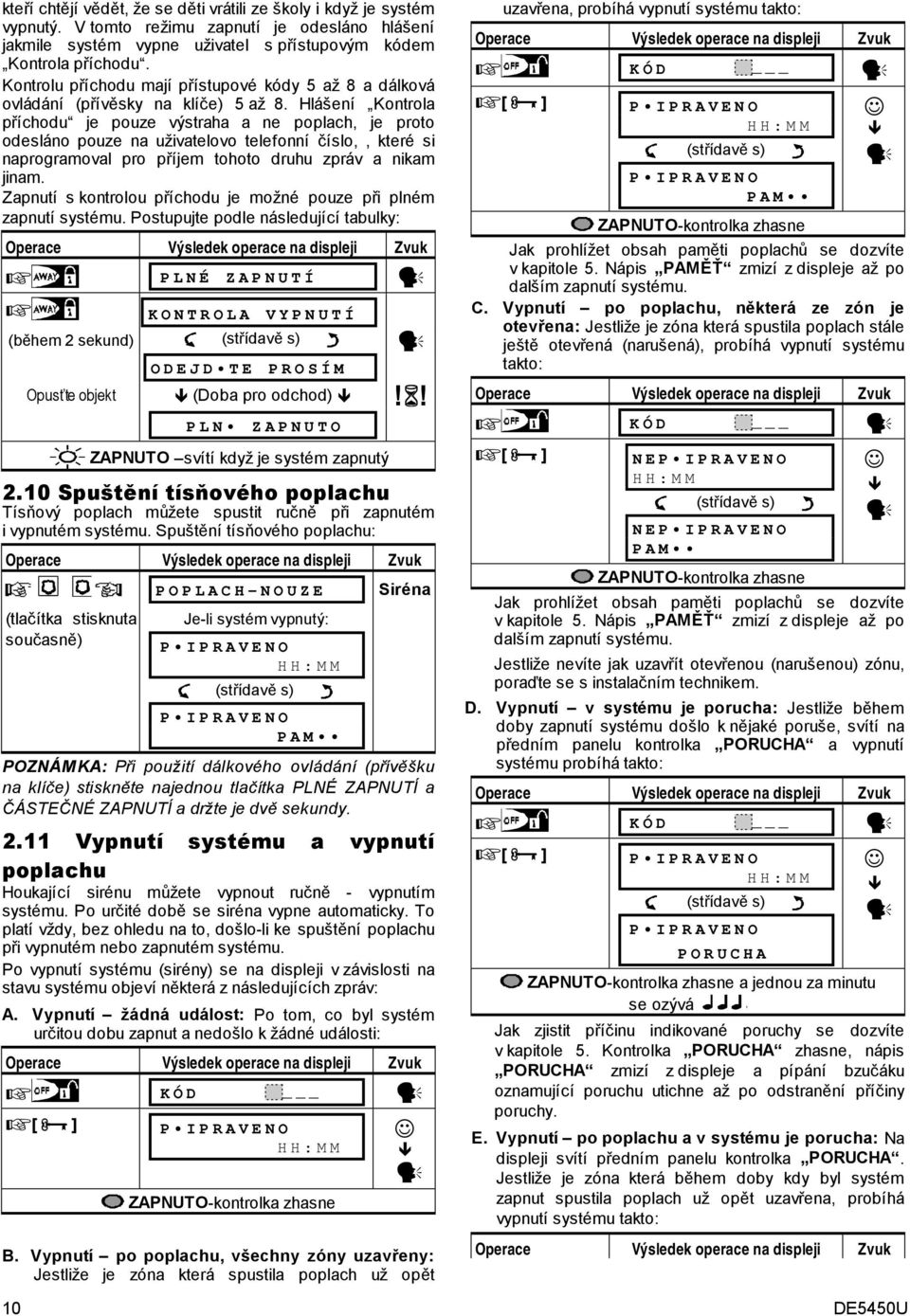 Hlášení Kontrola příchodu je pouze výstraha a ne poplach, je proto odesláno pouze na uživatelovo telefonní číslo,, které si naprogramoval pro příjem tohoto druhu zpráv a nikam jinam.