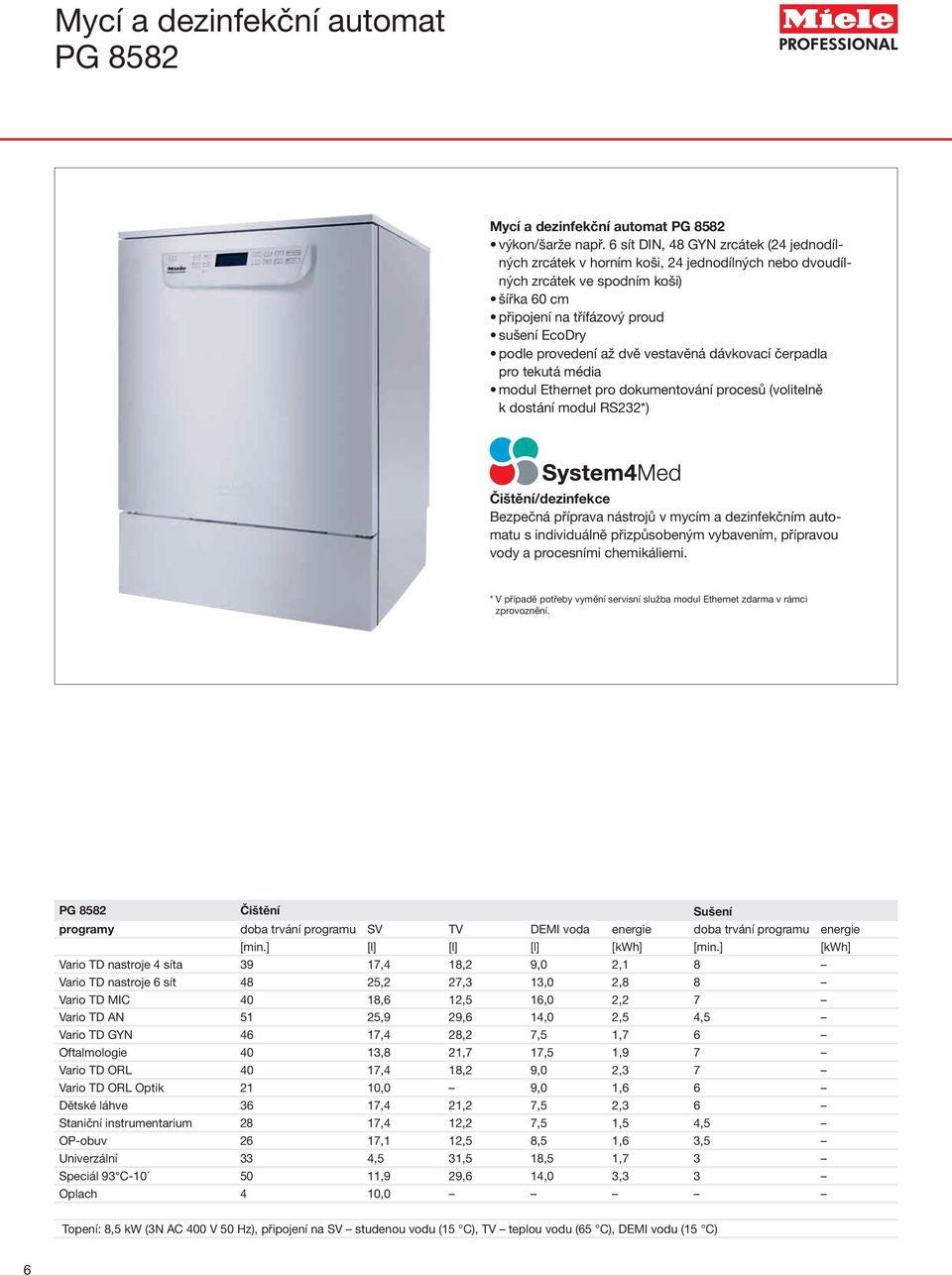 dvě vestavěná dávkovací čerpadla pro tekutá média modul Ethernet pro dokumentování procesů (volitelně k dostání modul RS232*) Čištění/dezinfekce Bezpečná příprava nástrojů v mycím a dezinfekčním