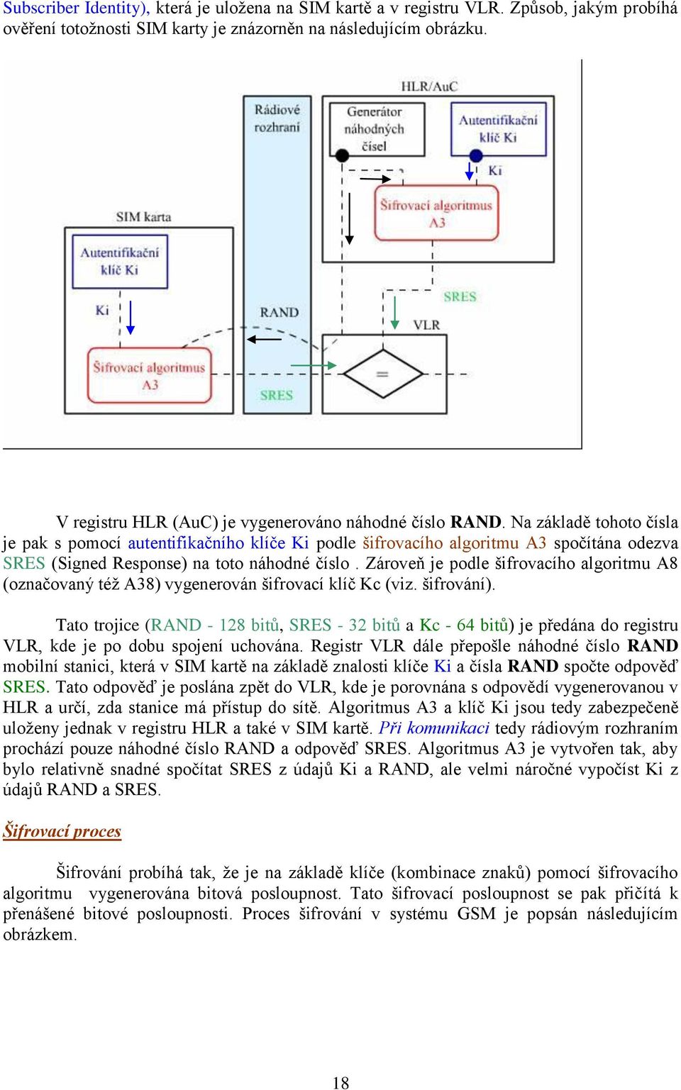 Na základě tohoto čísla je pak s pomocí autentifikačního klíče Ki podle šifrovacího algoritmu A3 spočítána odezva SRES (Signed Response) na toto náhodné číslo.
