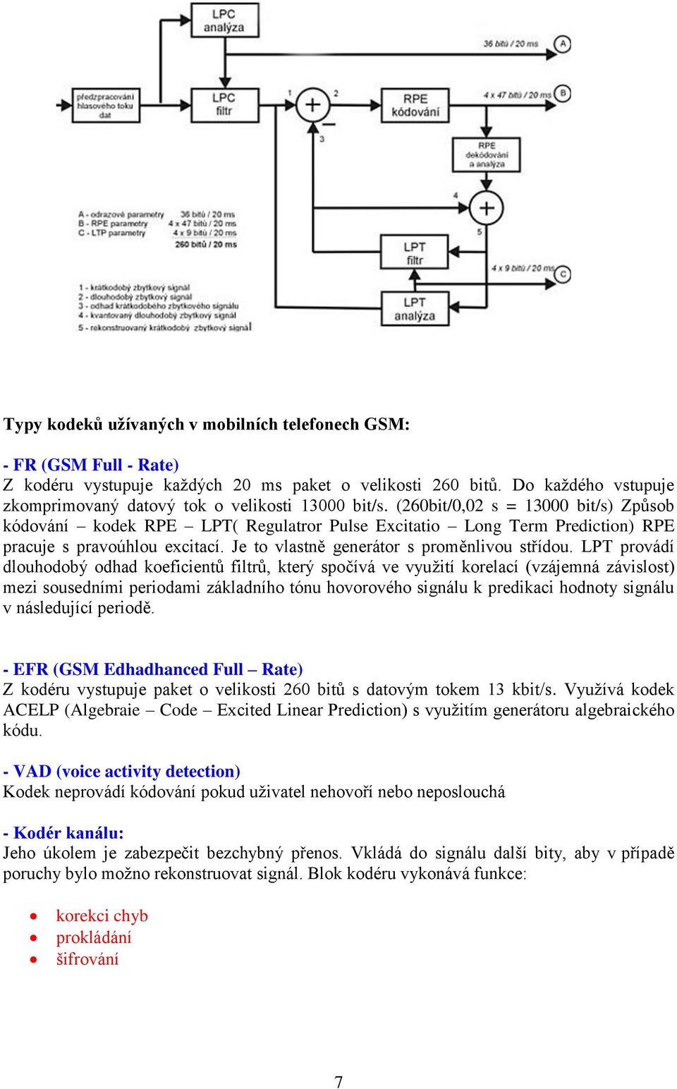 (260bit/0,02 s = 13000 bit/s) Způsob kódování kodek RPE LPT( Regulatror Pulse Excitatio Long Term Prediction) RPE pracuje s pravoúhlou excitací. Je to vlastně generátor s proměnlivou střídou.