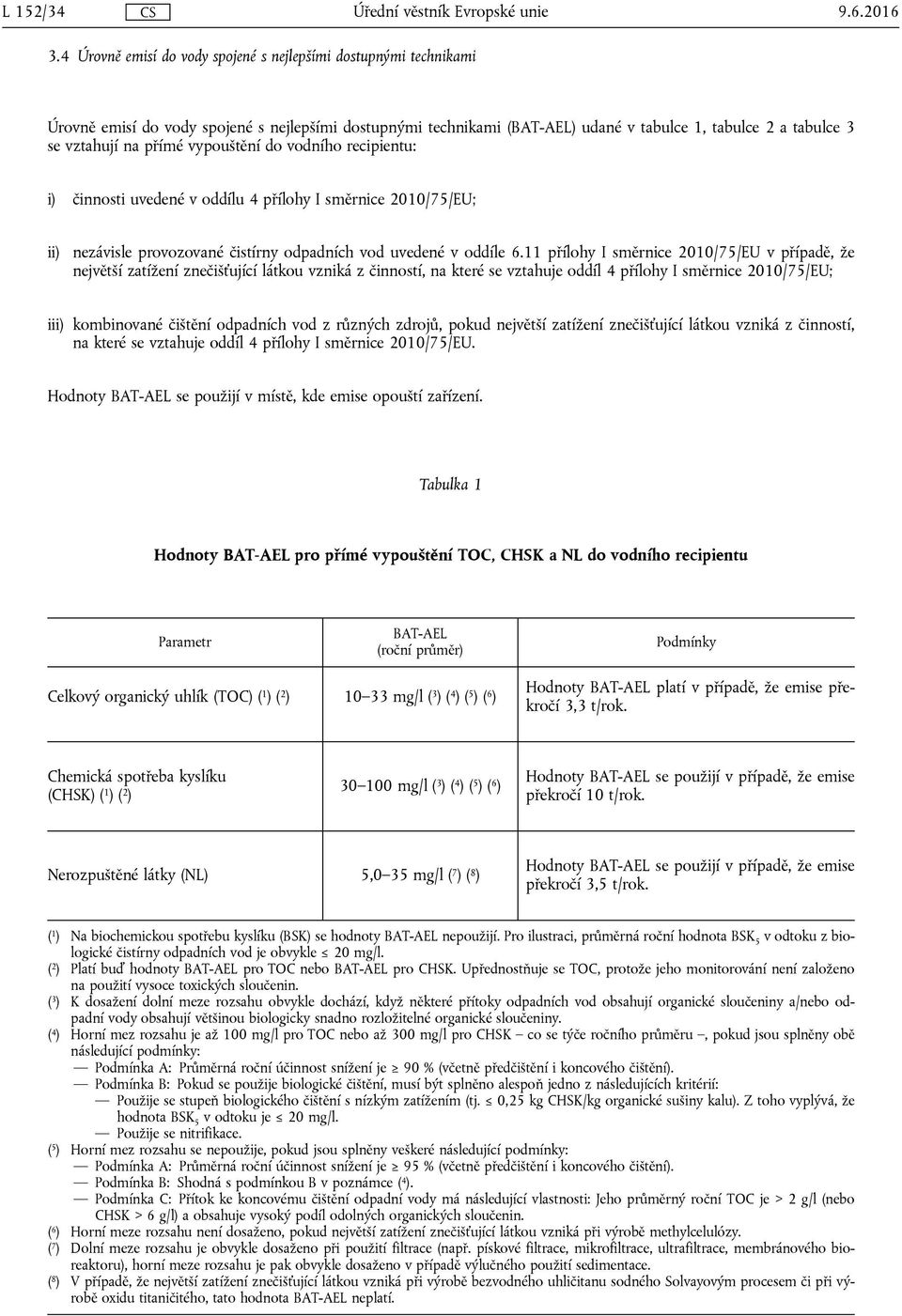 přímé vypouštění do vodního recipientu: i) činnosti uvedené v oddílu 4 přílohy I směrnice 2010/75/EU; ii) nezávisle provozované čistírny odpadních vod uvedené v oddíle 6.