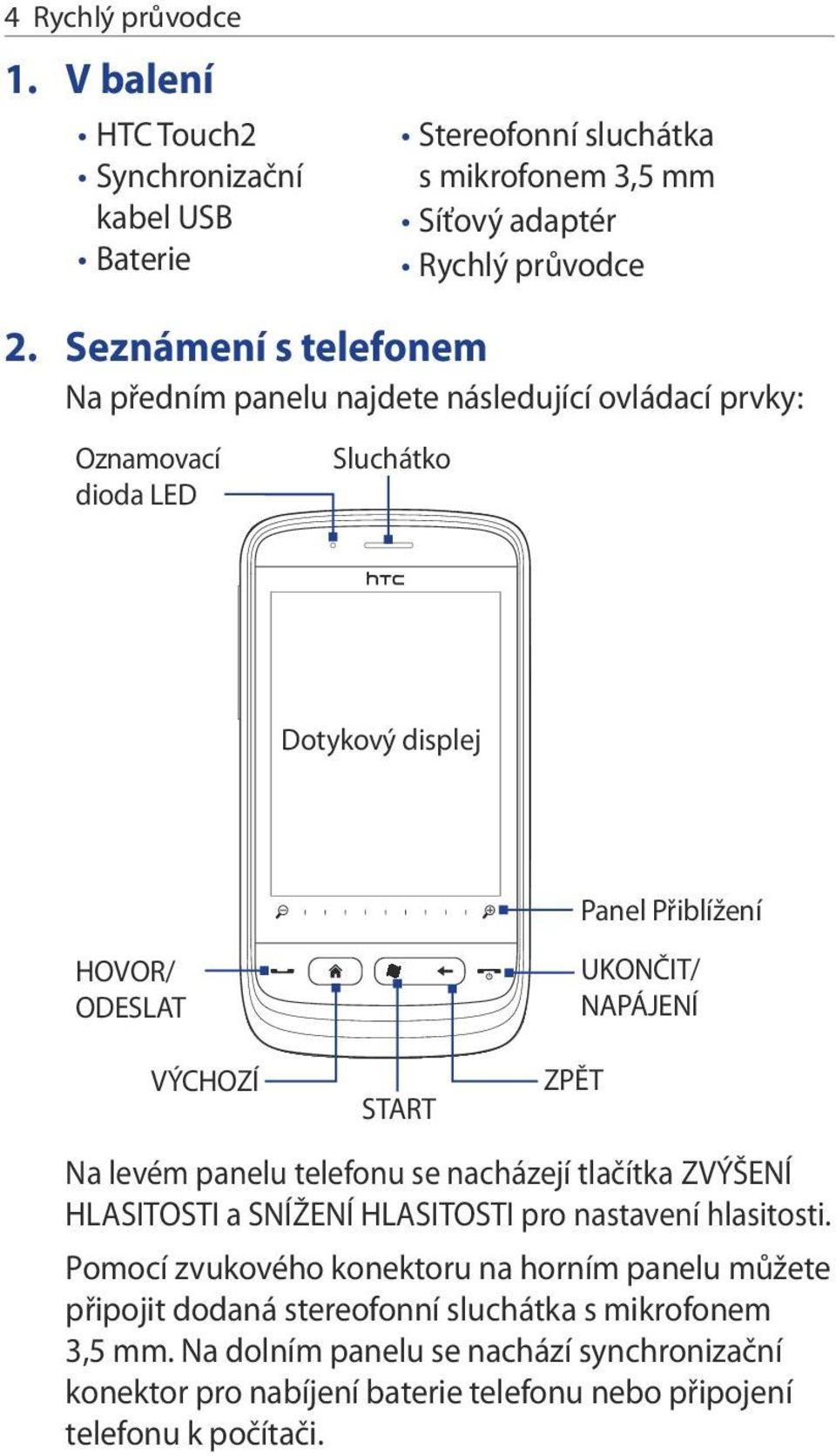 NAPÁJENÍ VÝCHOZÍ START ZPĚT Na levém panelu telefonu se nacházejí tlačítka ZVÝŠENÍ HLASITOSTI a SNÍŽENÍ HLASITOSTI pro nastavení hlasitosti.